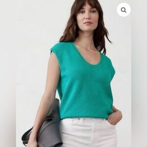 NWT Banana Republic XXL Sweater Vest Top Green Cotton Blend Knit Scoop Neck NEW